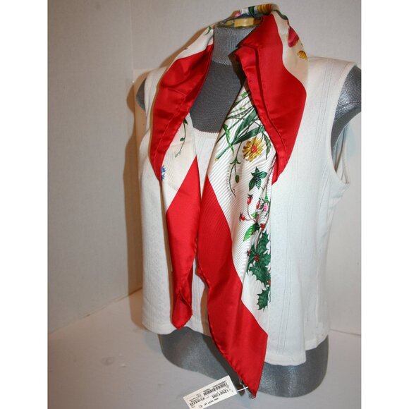 Vtg Gucci Red/White/Green/Pink/Blue Floral Design Silk Scarf - Picture 8 of 9